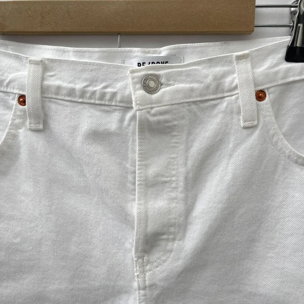 Re/Done Button Fly Mid-Rise Boy Shorts White Rigid Denim Womens 32‎ NWT - Picture 7 of 16